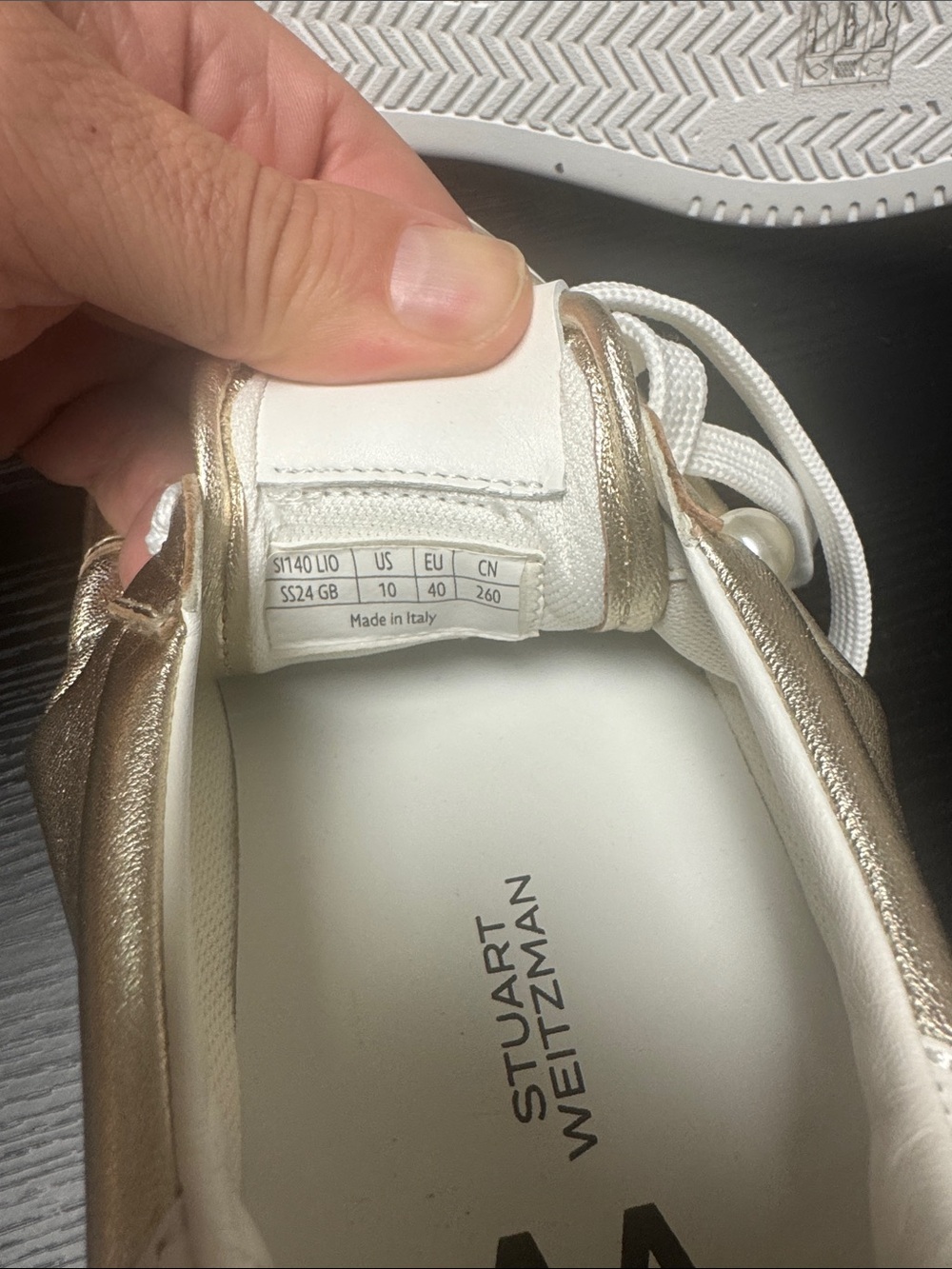 Stuart Weitzman Metallic Gold Sneakers with Pearl Eyelets - Picture 5 of 5